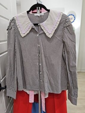 English Factory Brown and Cream Gingham Top